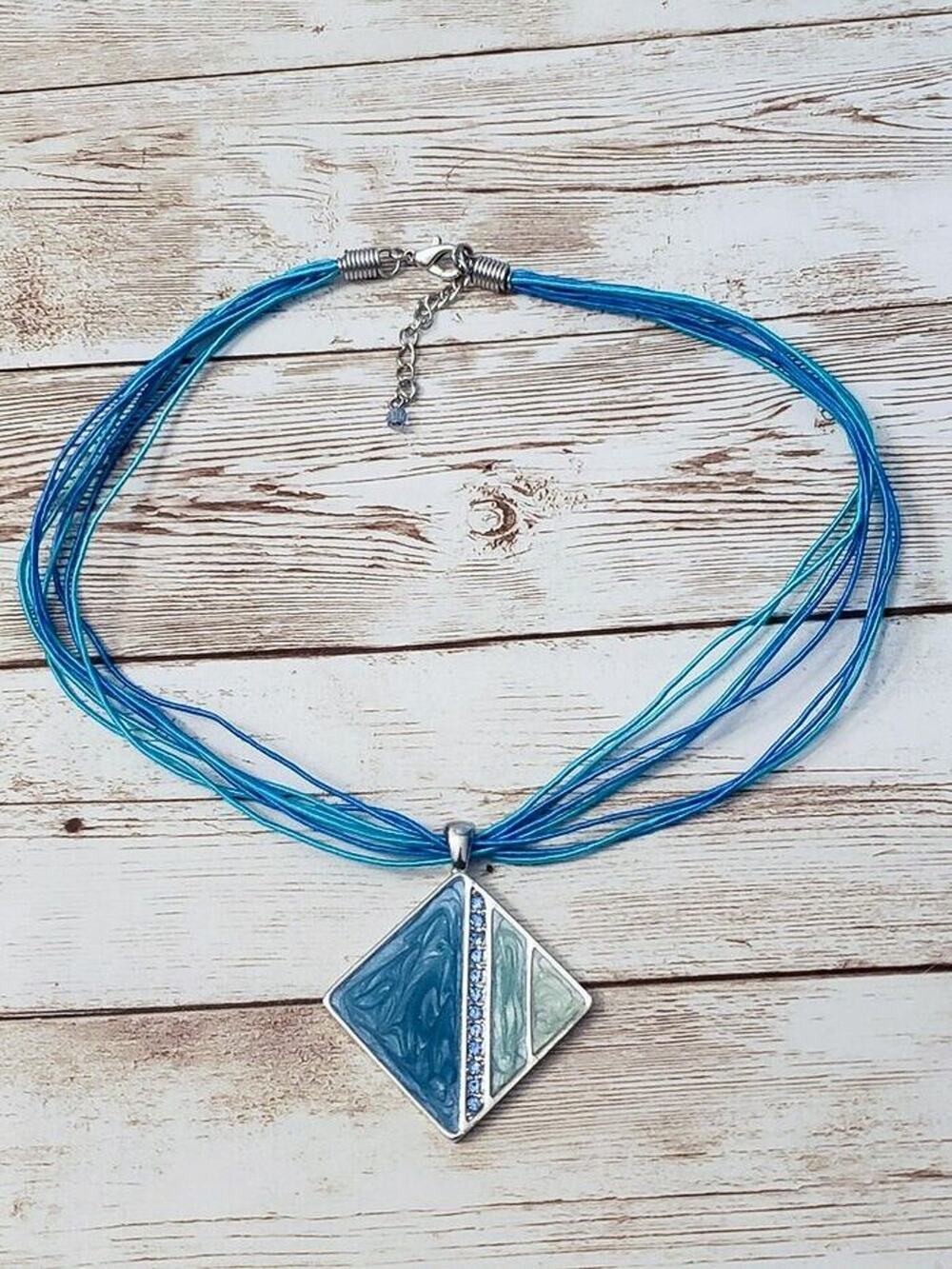 Vintage Necklace Blue Cord with Blue Pendant Statement Necklace